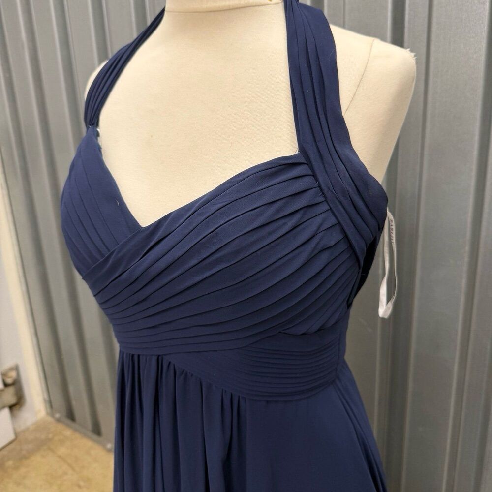 Bari Jay navy blue halter formal maxi chiffon bridesmaid dress - Picture 2 of 7
